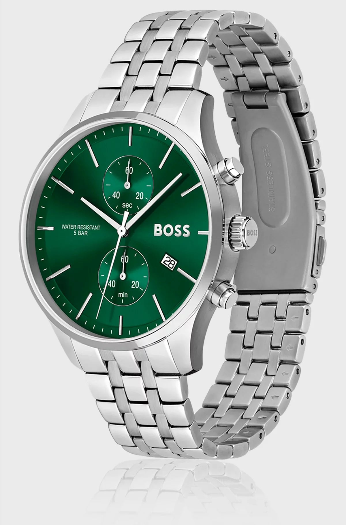 CRONOGRAFO CON BRACCIALE A MAGLIE E QUADRANTE VERDE