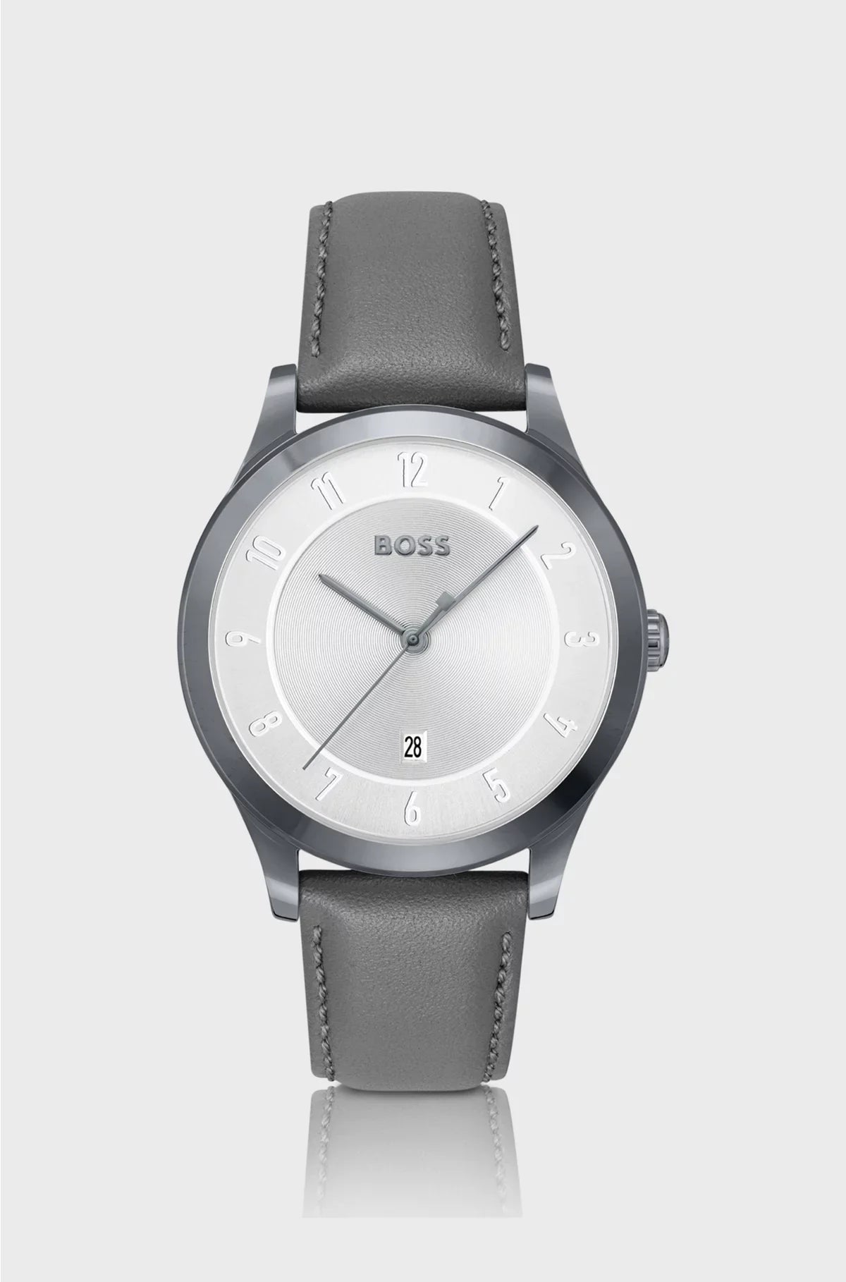 GREY-PLATED WATCH WITH LEATHER STRAP