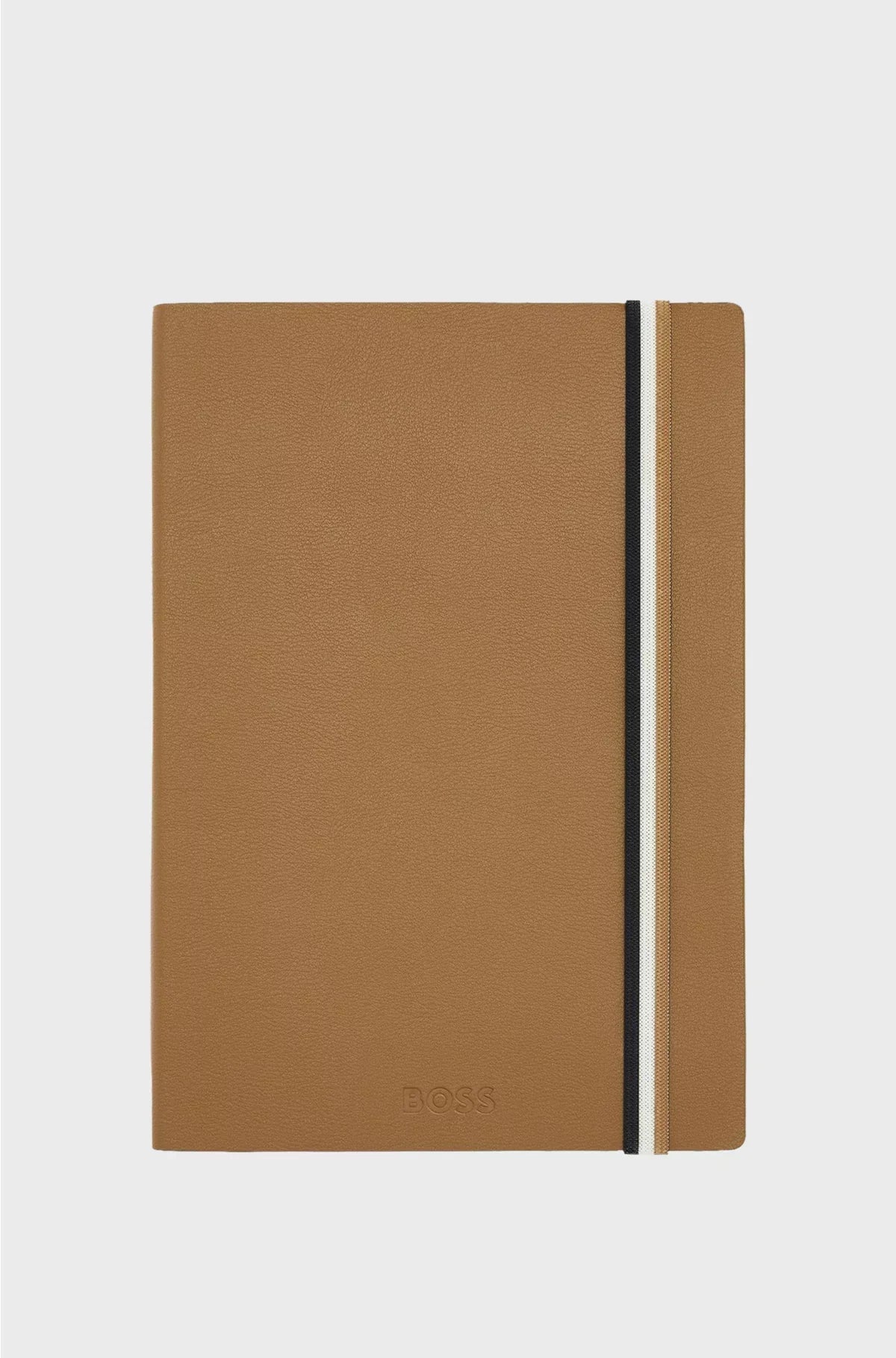 CAMEL FAUX-LEATHER A5 NOTEBOOK WITH SIGNATURE-STRIPE STRAP