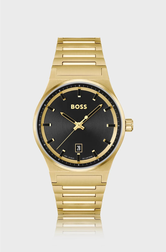 BLACK-DIAL WATCH WITH GOLD-TONE LINK BRACELET