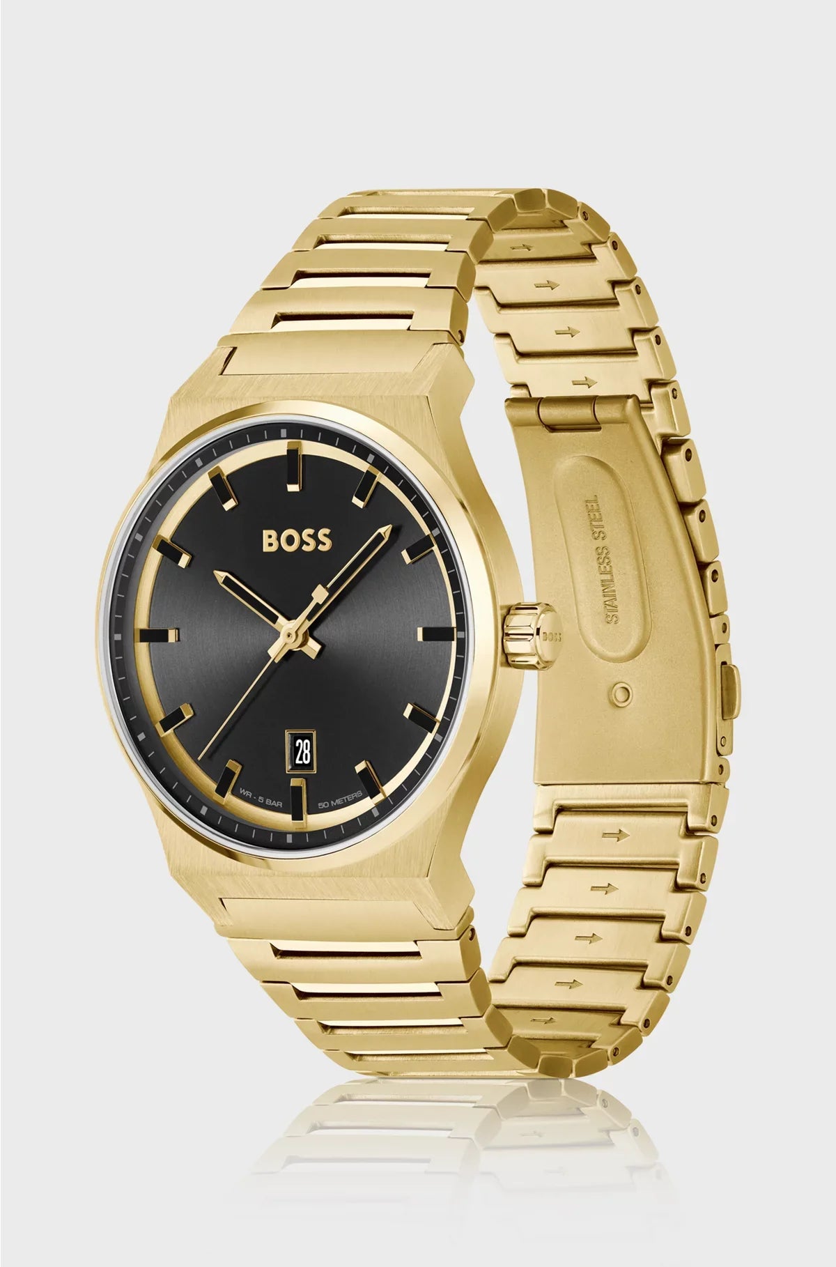 BLACK-DIAL WATCH WITH GOLD-TONE LINK BRACELET
