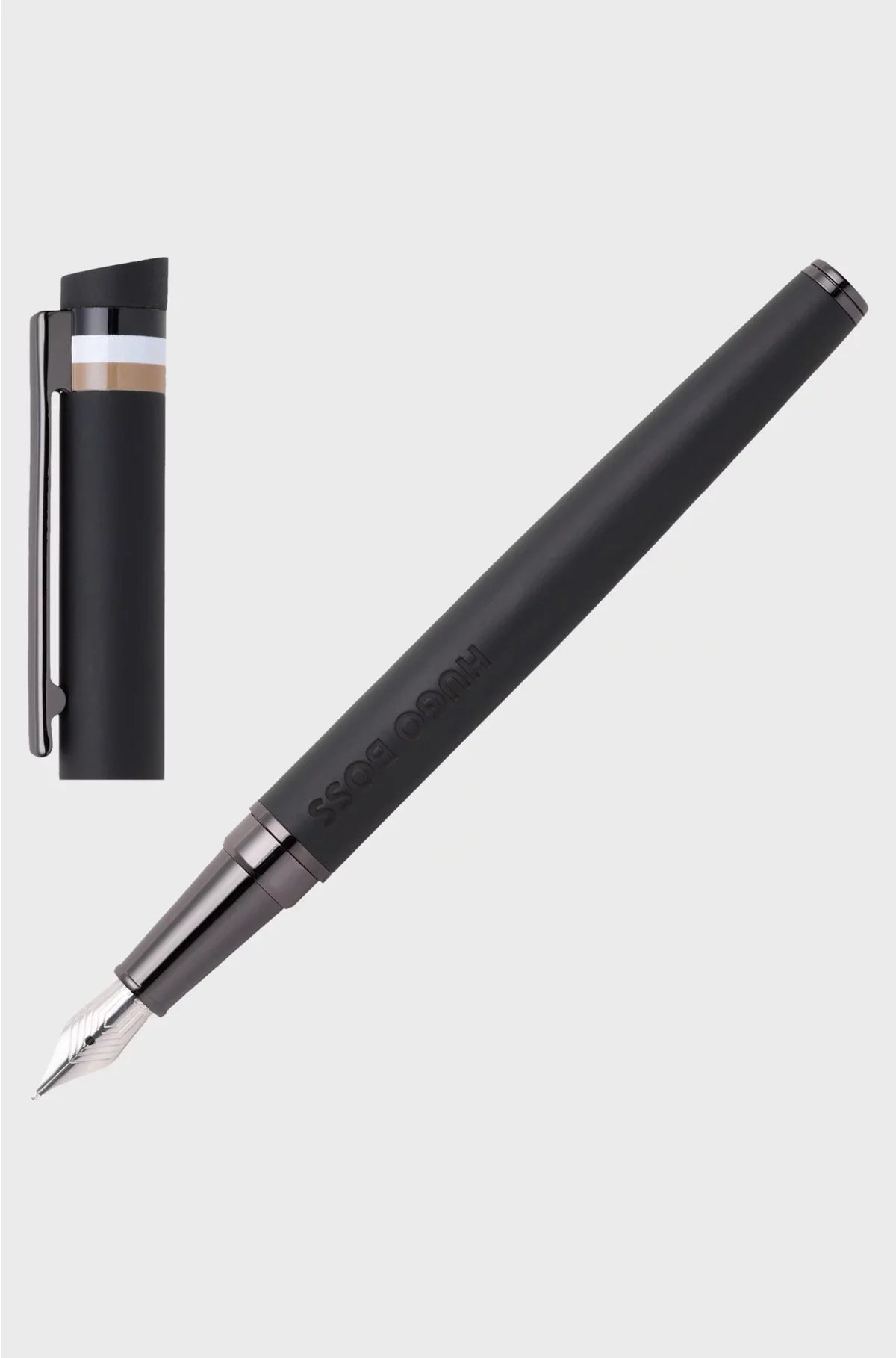 BLACK LOGO-DETAIL FOUNTAIN PEN WITH SIGNATURE-STRIPE CAP