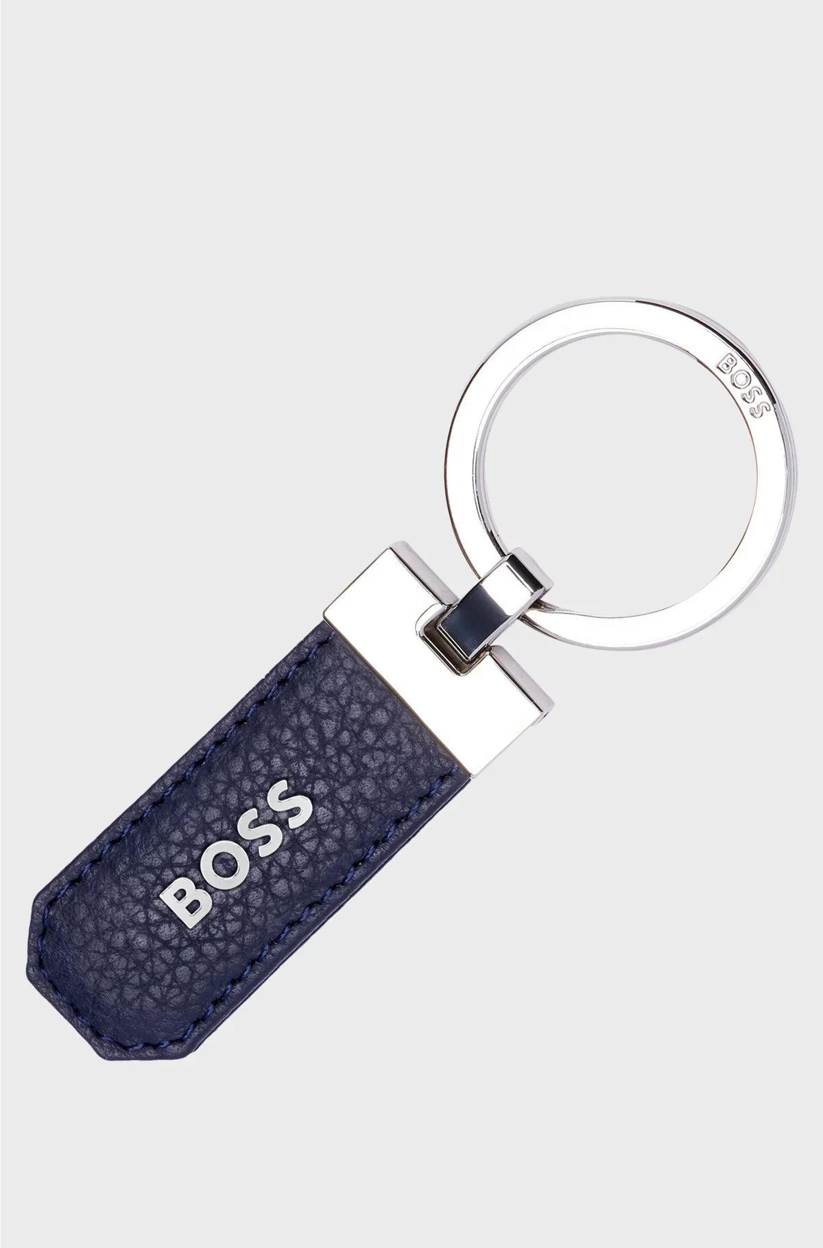 PORTACHIAVI LOGO IN PELLE GRANA BLU NAVY E OTTONE
