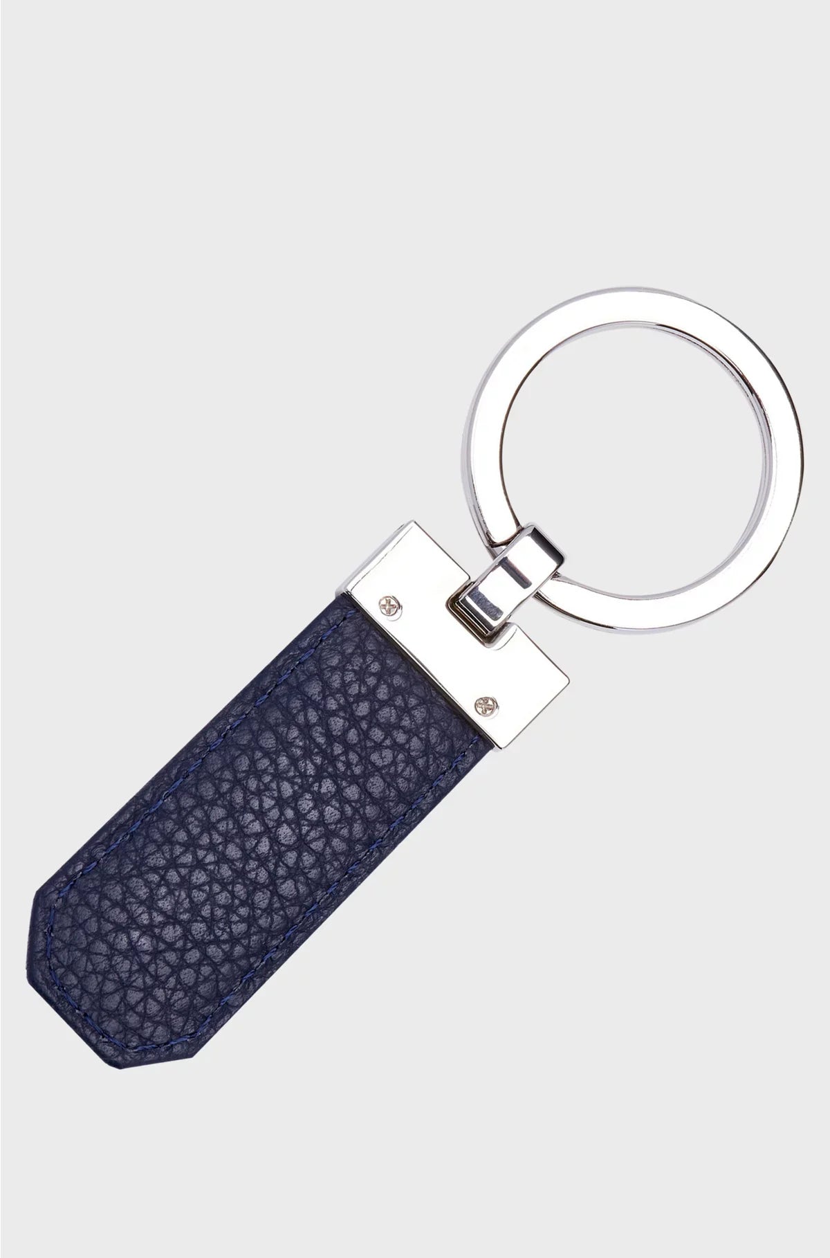 PORTACHIAVI LOGO IN PELLE GRANA BLU NAVY E OTTONE