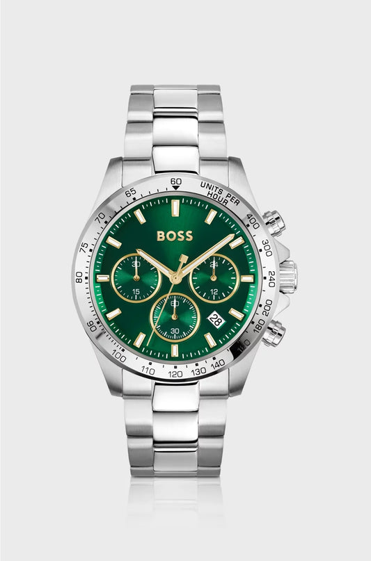 OROLOGIO CRONOGRAFO COLOR ARGENTO CON QUADRANTE VERDE