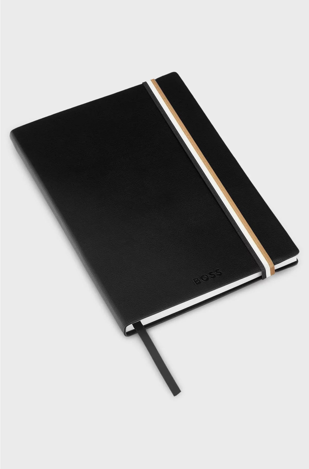 TACCUINO A5 IN SIMILPELLE NERA CON CINTURINO A RIGHE FIRMATE