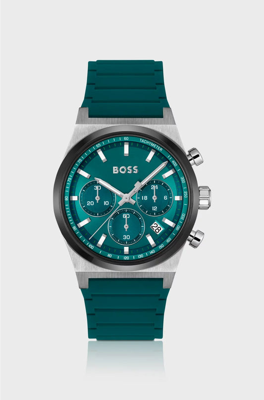 OROLOGIO CRONOGRAFO CON CINTURINO IN SILICONE E QUADRANTE VERDE