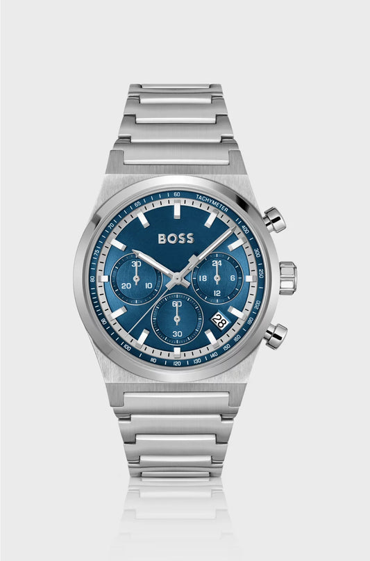 OROLOGIO CRONOGRAFO COLOR ARGENTO CON QUADRANTE BLU