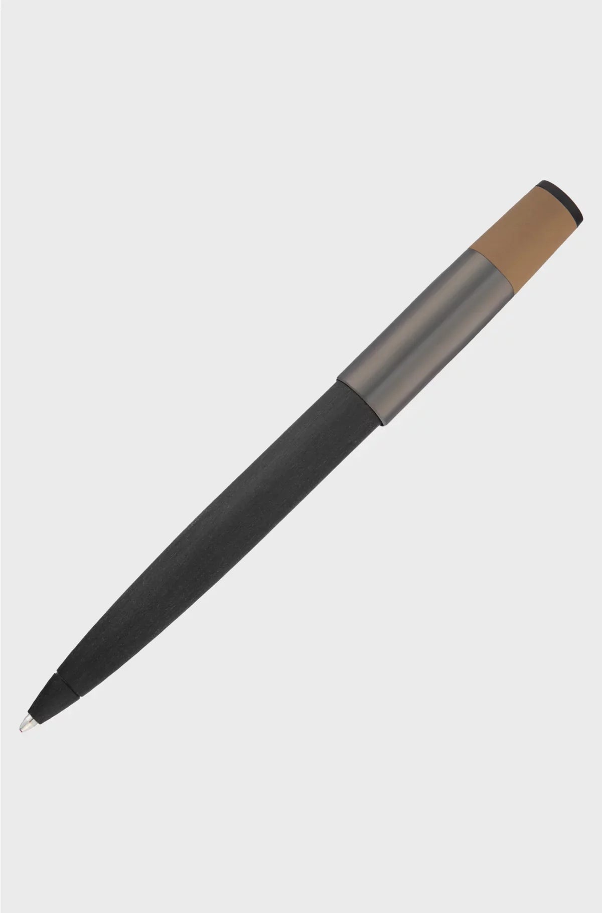 BRUSHED BALLPOINT PEN WITH CAMEL-COLOURED TRIM