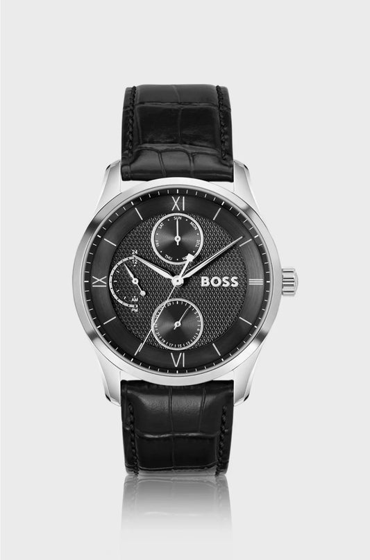 OROLOGIO PRINCIPLE MASTER CON QUADRANTE NERO TESTURIZZATO E CINTURINO IN PELLE