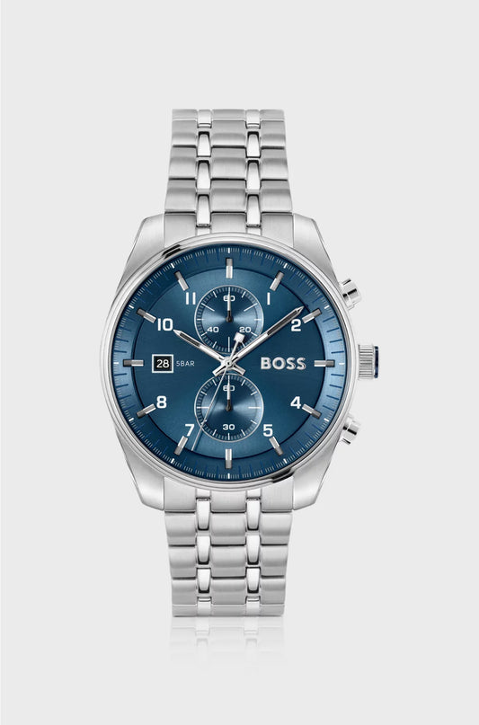 OROLOGIO CRONOGRAFO SKYTRAVELLER CON QUADRANTE BLU E BRACCIALE IN ACCIAIO