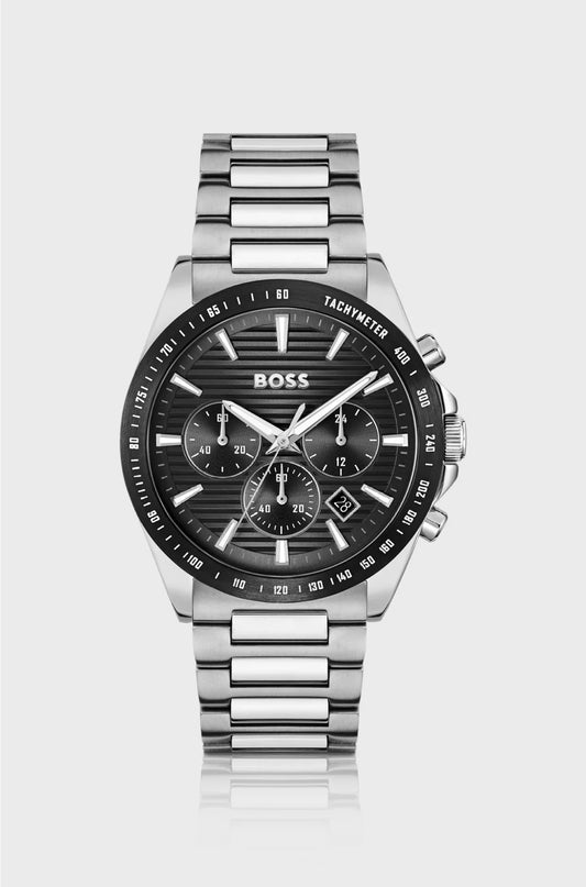 OROLOGIO CRONOGRAFO STRIKE CON QUADRANTE NERO E BRACCIALE A MAGLIE A H