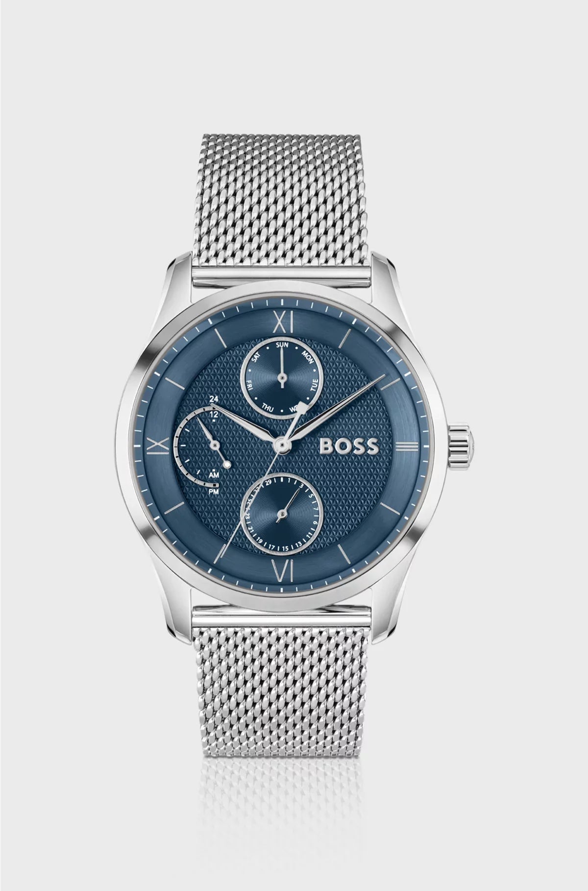OROLOGIO CON QUADRANTE BLU E BRACCIALE A MAGLIE MILANESI