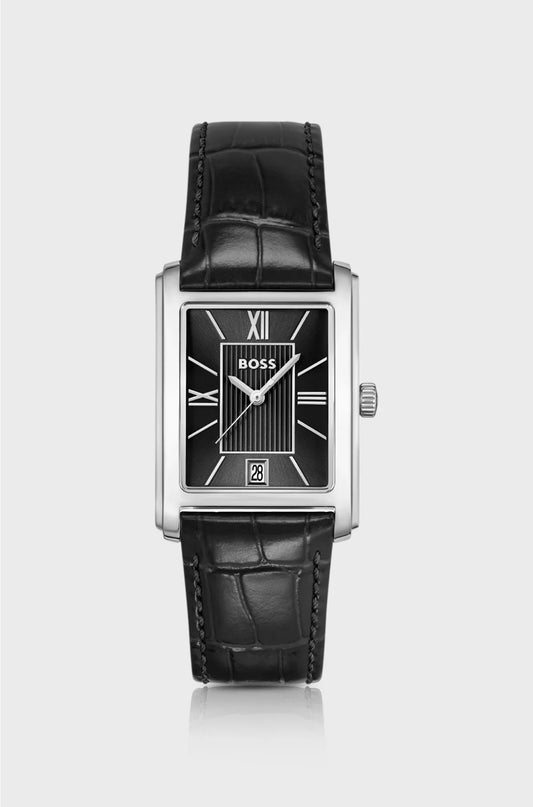OROLOGIO PRINCIPLE DRESS CON QUADRANTE NERO E CINTURINO IN PELLE STAMPATA COCCODRILLO