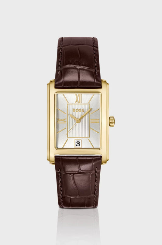 OROLOGIO CON CINTURINO IN PELLE E QUADRANTE BIANCO-ARGENTO