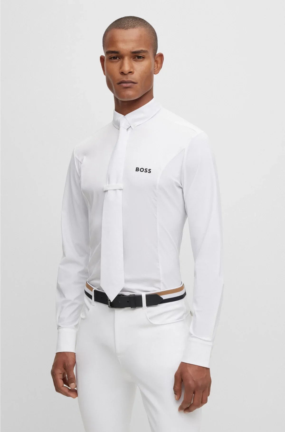 EQUESTRIAN SLIM-FIT SHOW SHIRT IN MIXED MATERIALS