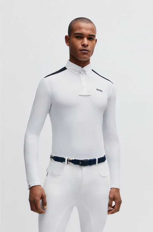 CAMICIA DA CONCORSO EQUESTRE CON INSERTI SULLE SPALLE E LOGO