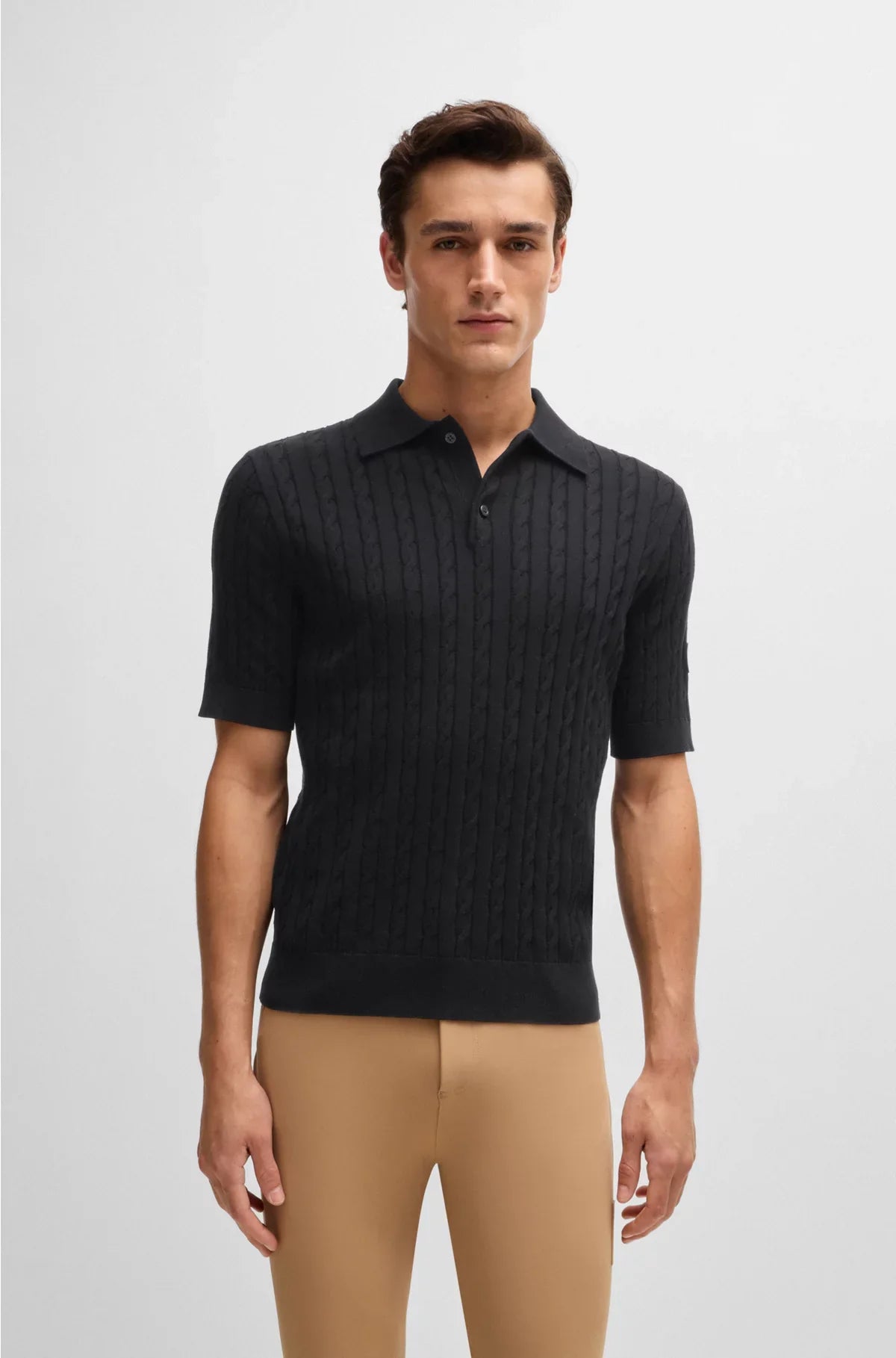 EQUESTRIAN KNIT POLO WITH CABLE STRUCTURE