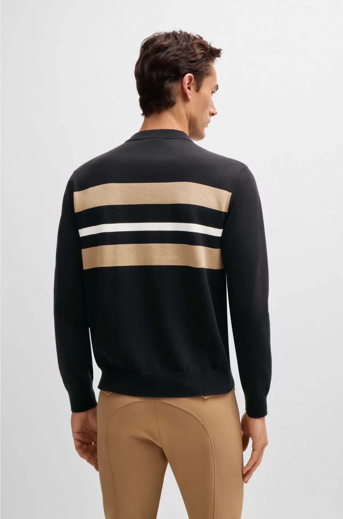EQUESTRIAN COTTON SWEATER WITH CONTRASTING STRIPES