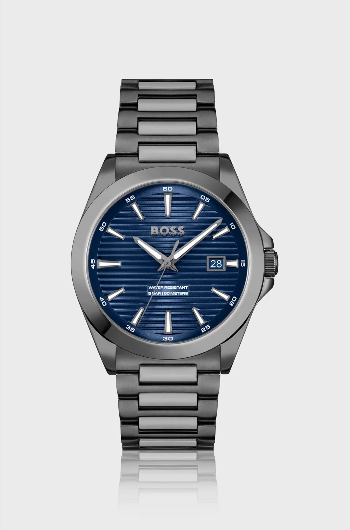 GREY-PLATED WATCH WITH BLUE RIDGED DIAL