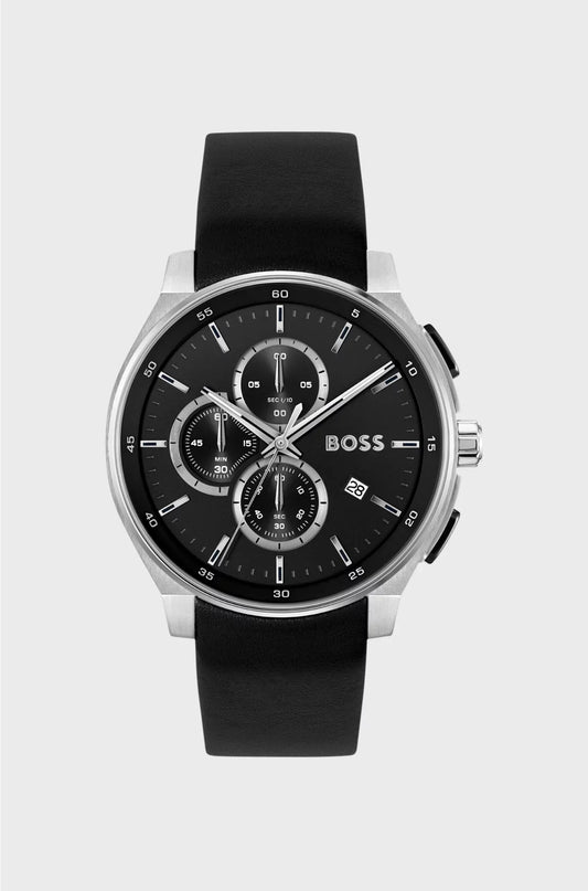 OROLOGIO CRONOGRAFO CON CINTURINO IN PELLE E QUADRANTE OPPACO A STRATI