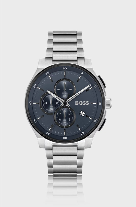 OROLOGIO CRONOGRAFO IN ACCIAIO INOSSIDABILE CON QUADRANTE BLU OPACO