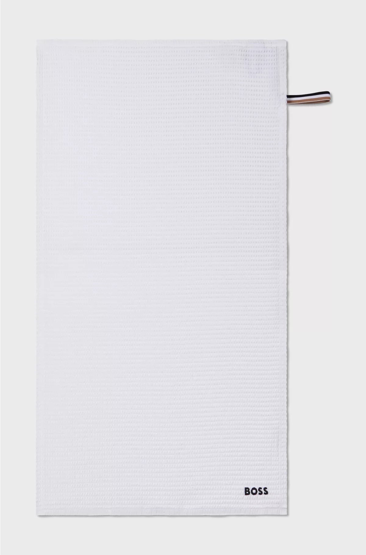 HONEYCOMB-COTTON HAND TOWEL WITH SIGNATURE-STRIPE STRAP