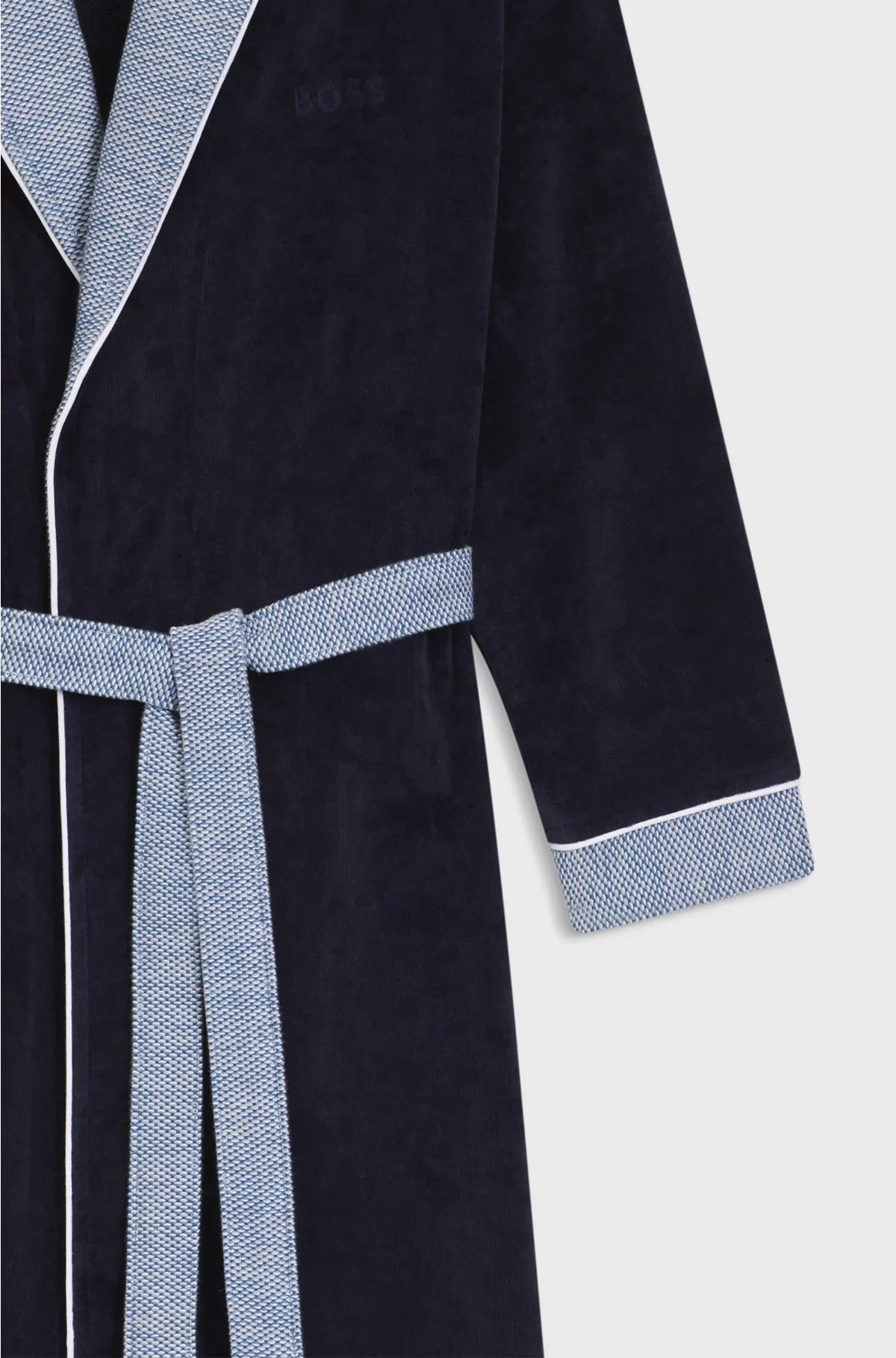 VESTAGLIA IN VELLUTO DI COTONE BLU NOTTE CON LOGO RICAMATO