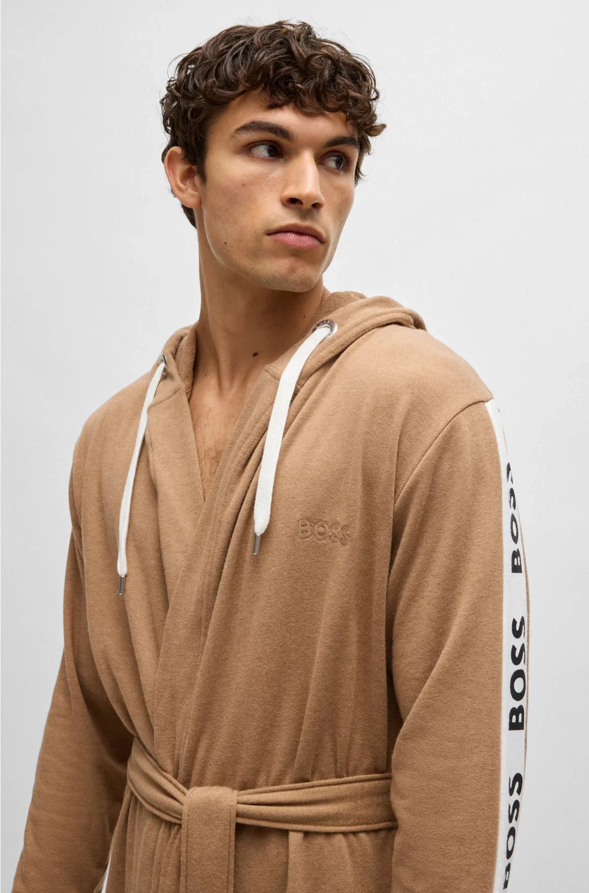 HOODED DRESSING GOWN WITH LOGO-PRINT SLEEVES