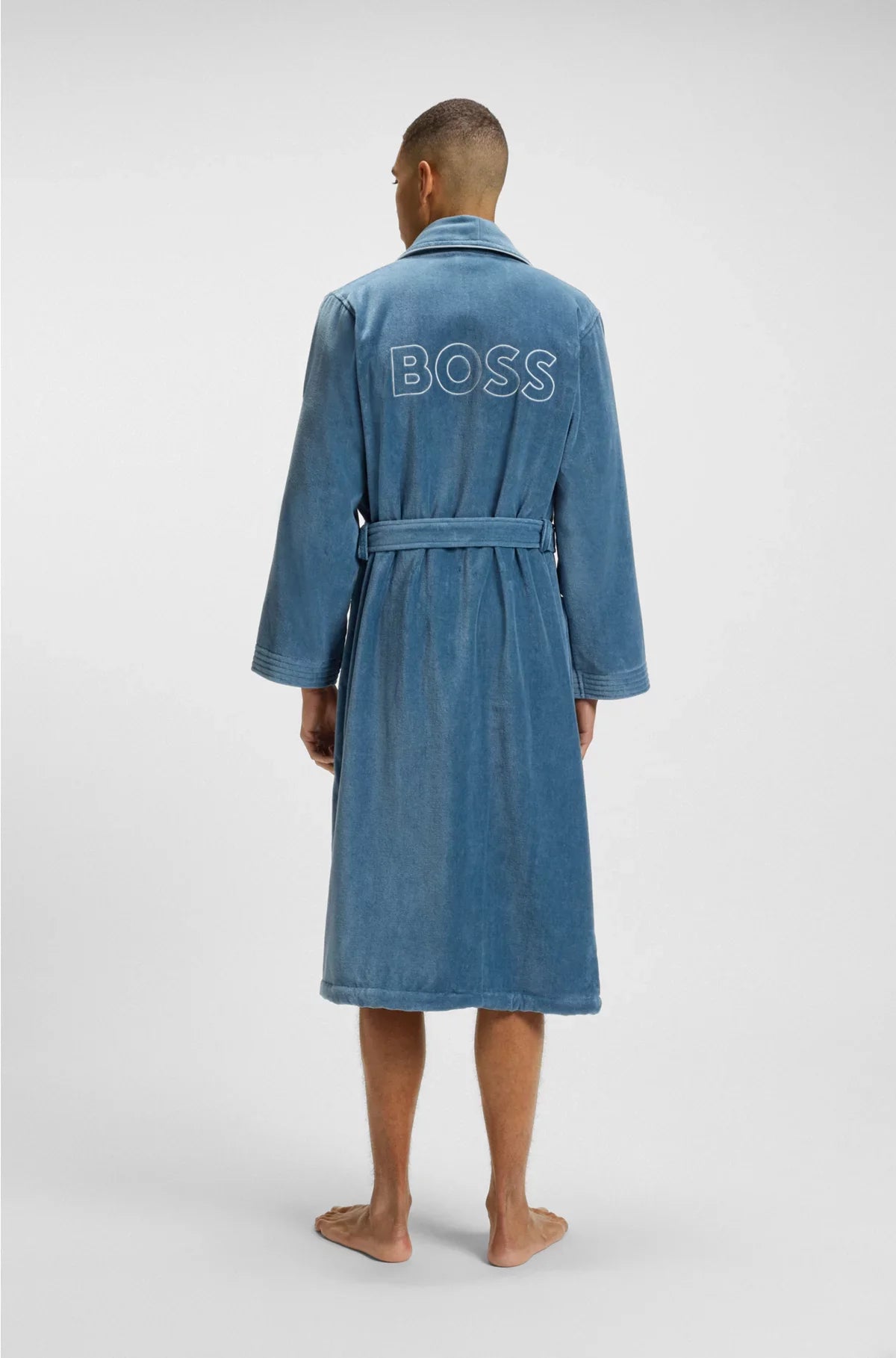 COTTON DRESSING GOWN WITH PIPING AND EMBROIDERED BRANDING