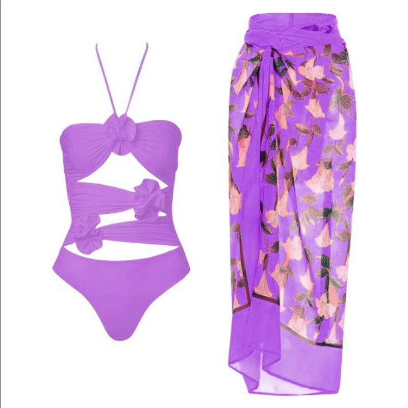 🔥Hot sale-50% Off🔥Women's Fashional Flower Prints One Piece Swimsuit and Skirt