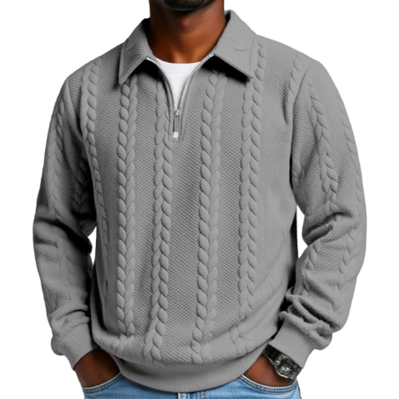 Maglione da uomo casual a mezza zip in maglia a trecce
