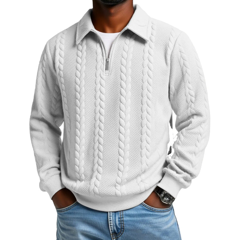 Maglione da uomo casual a mezza zip in maglia a trecce
