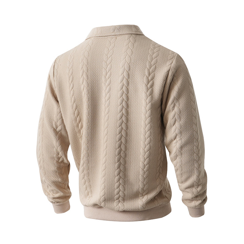 Maglione da uomo casual a mezza zip in maglia a trecce