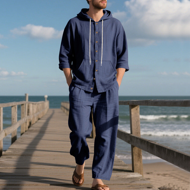 🎁2026 New Arrivals 50% OFF💥Men's Loose Hooded Long Sleeve Top & Wide-Leg Pants 2-Piece Set