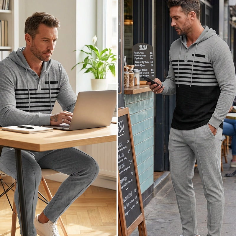 Men's Color-Block Hooded Tracksuit Set