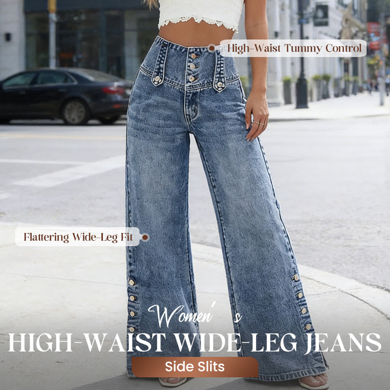 💐SCONTO DEL 50%! Jeans a vita alta a gamba larga – Spacchi laterali di tendenza e stile disinvolto 👖✨【Offerta Lampo】