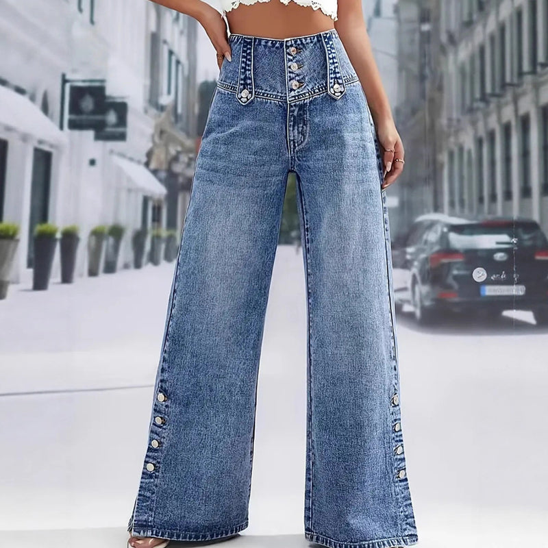 💐SCONTO DEL 50%! Jeans a vita alta a gamba larga – Spacchi laterali di tendenza e stile disinvolto 👖✨【Offerta Lampo】
