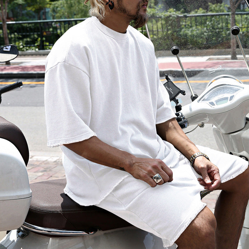 Completo da uomo due pezzi casual tinta unita con pantaloncini
