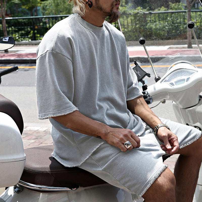 Completo da uomo due pezzi casual tinta unita con pantaloncini