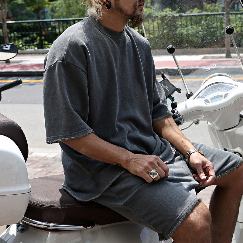 Completo da uomo due pezzi casual tinta unita con pantaloncini