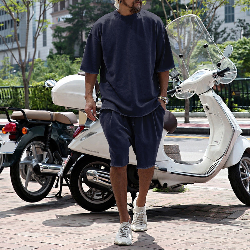Completo da uomo due pezzi casual tinta unita con pantaloncini