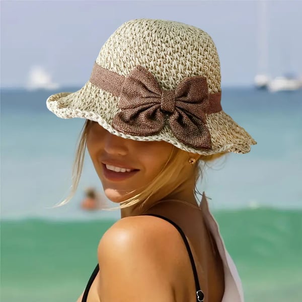 🎀 50% DISCOUNT 👒 | Straw Hat with Retro Bow – Foldable & Breathable for Summer