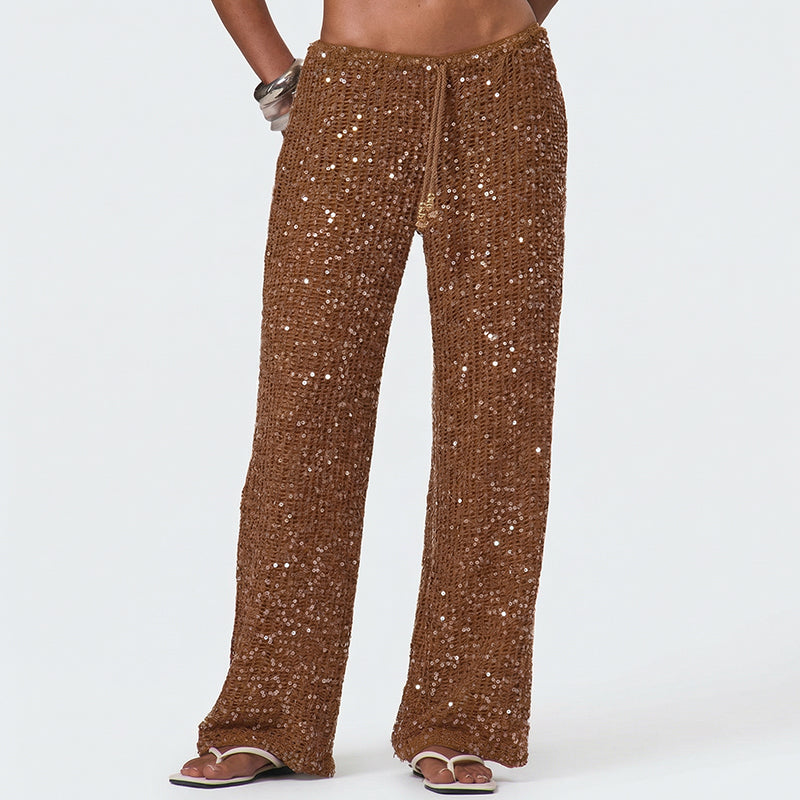 Pantaloni a vita bassa con paillettes glamour