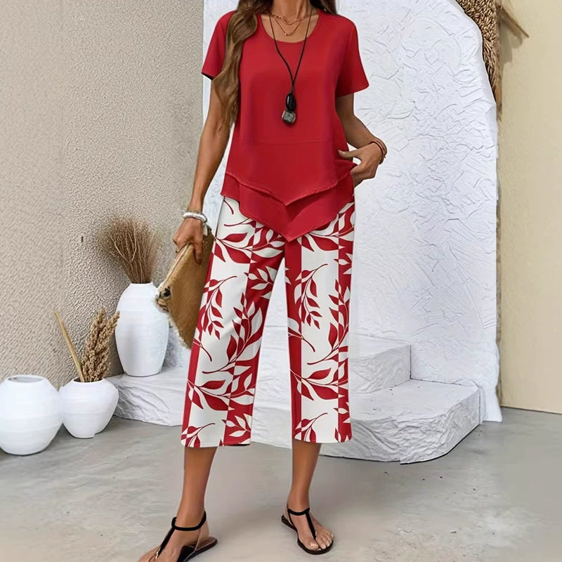👗 LIMITED TIME: 50% OFF! 🔥 Women's 2-Piece Set – Layered Asymmetrical Tunic Top & Printed Wide Leg Pants, Breathable Polyester ✨