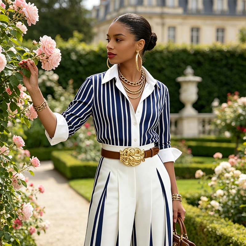 ⏳Time-Limited Special⏰Women's Striped Shirt & Wide-Leg Pants 2-Piece Set