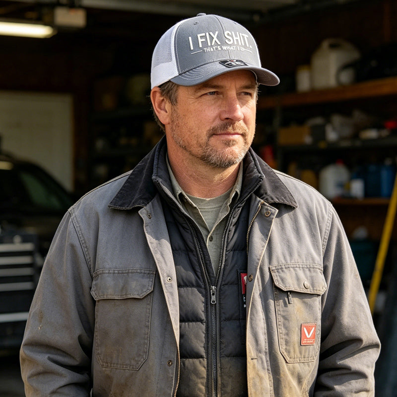 🧢2026 New Arrival😎Mesh Back Trucker Cap with "I Fix Shit" Embroidery – Breathable Outdoor Sun Hat🧢☀️