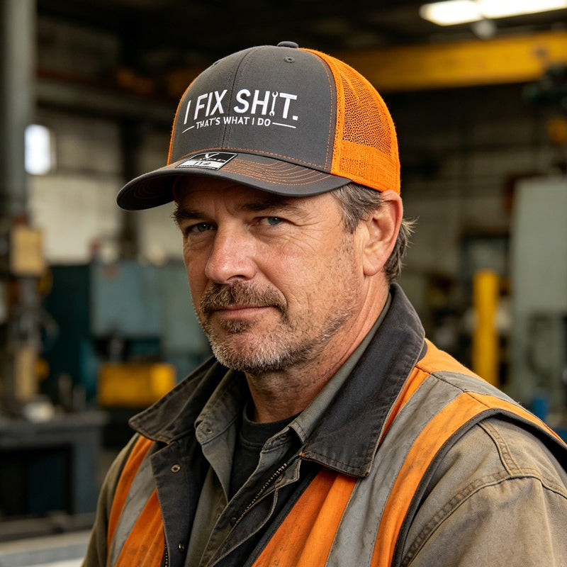 🧢2026 New Arrival😎Mesh Back Trucker Cap with "I Fix Shit" Embroidery – Breathable Outdoor Sun Hat🧢☀️