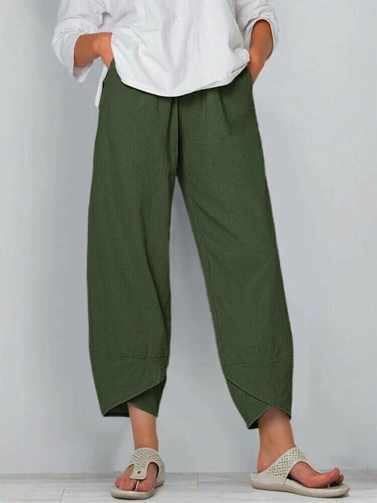 👖Pantaloni vintage asimmetrici con elastico in vita e tasche – Design unico, vestibilità comoda e stile funzionale🌸